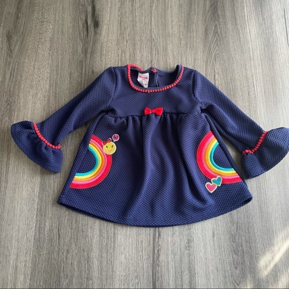 Nannette Kids Navy  Embroidered Rainbow Tunic Top Shirt Size 4 Bell Sleeve